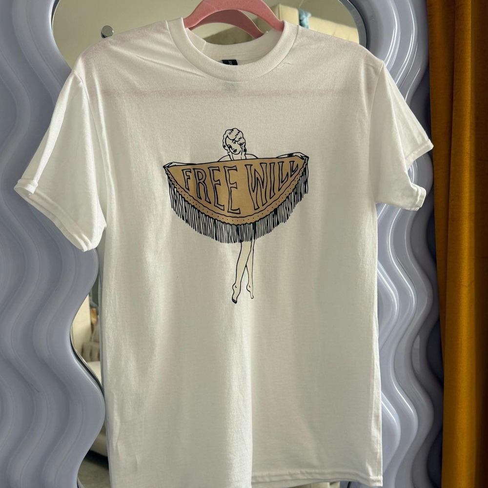 Free Will Tattoo Girl Graphic Tee White Gildan Unisex Small Short Sleeve T-Shirt